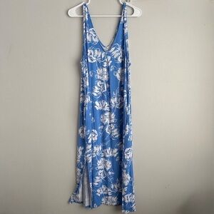 2x blue floral midi sleeveless dress vacation beach sleep joyspun Hawaiian 2xl